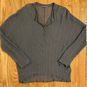 Transit Par Such Silk Henley Top Semi Sheer HighLow Shirt Crinkled Stripe Gray 8